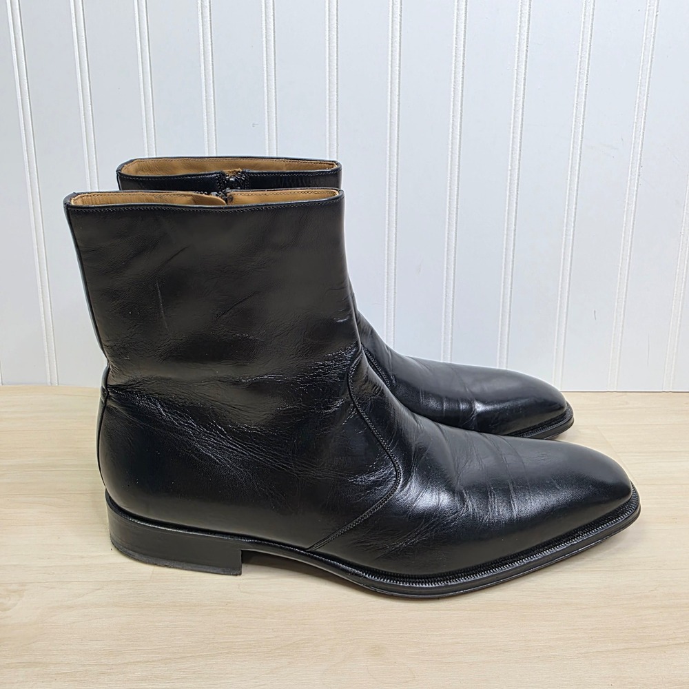 ET Wright Mens Black Leather Side Zip Ankle Boots 13 D Made In Spain 11484